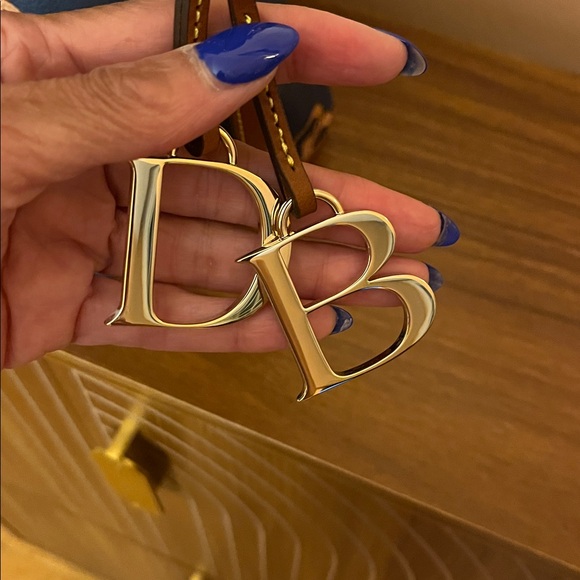 Dooney and Bourke Blue and Tan Logo Shoulder Bag - Picture 3 of 6